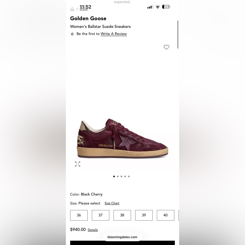 Golden Goose Black Cherry Ballstar Suede Sneakers 40